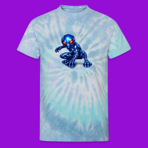 Blue Alien Crouch - Unisex Tie Dye T-Shirt