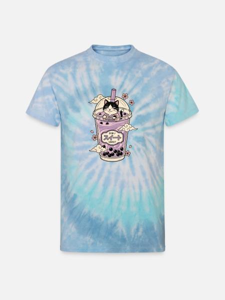 Lavender Boba Cat - Unisex Tie Dye T-Shirt - blue lagoon