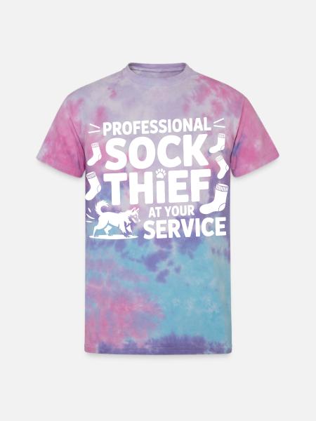 Funny Dog Professional Sock Thief  - Unisex Tie Dye T-Shirt - cotton candy