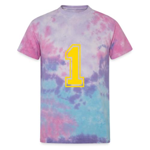Number 1 in a classic athletic collegiate font - Unisex Tie Dye T-Shirt