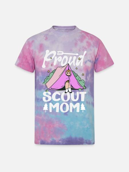 Proud Scout Mom Scouting Mother Camp - Unisex Tie Dye T-Shirt - cotton candy