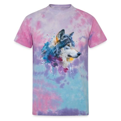 Splash-Art Wolf Head - Unisex Tie Dye T-Shirt