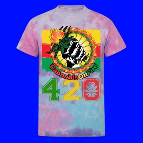 Antic 420 OnFire Herb Weed Marijuana Design - Unisex Tie Dye T-Shirt