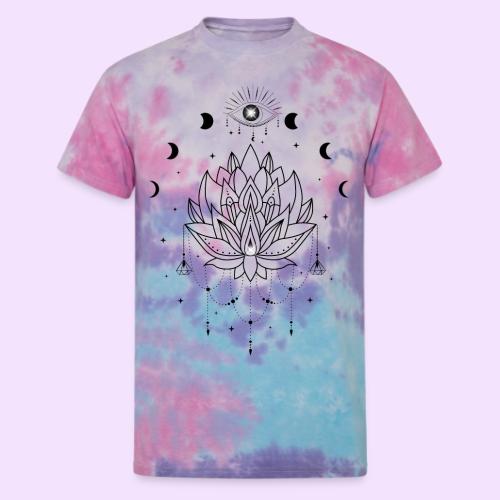 Third Eye Black Lotus Flower - Moon Cycle Design - Unisex Tie Dye T-Shirt