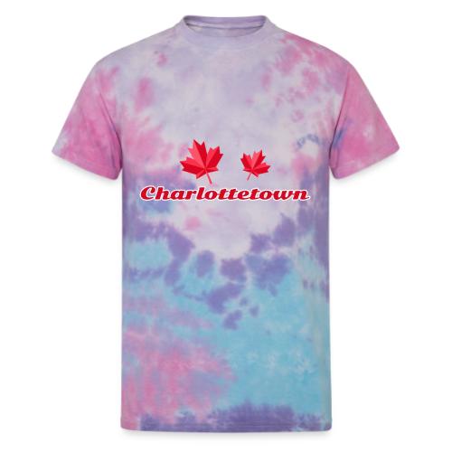Charlottetown with two red maple leaves - Unisex Tie Dye T-Shirt