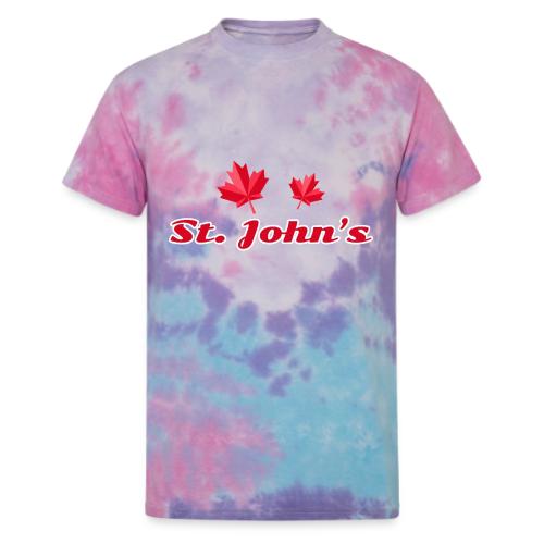 St. John's with two red maple leaves - Unisex Tie Dye T-Shirt