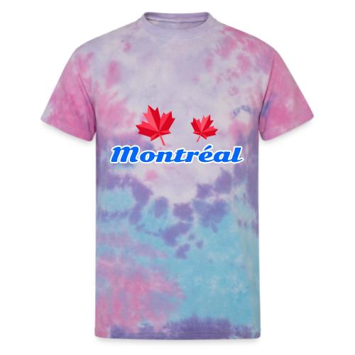 Montréal with two red maple leaves - Unisex Tie Dye T-Shirt