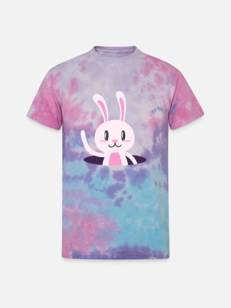 Waving Rabbit - Unisex Tie Dye T-Shirt - cotton candy