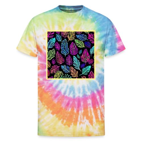 Luminous Foliage Tapestry: Neon Leaves Symphony - Unisex Tie Dye T-Shirt