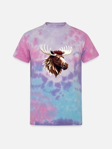 Majestic Moose Head Illustration - Unisex Tie Dye T-Shirt - cotton candy