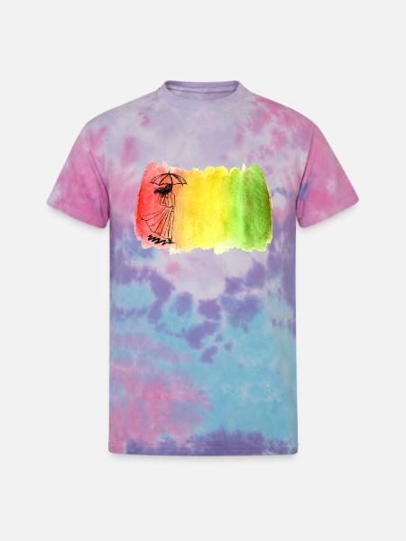 Girl with Umbrella - Unisex Tie Dye T-Shirt - cotton candy