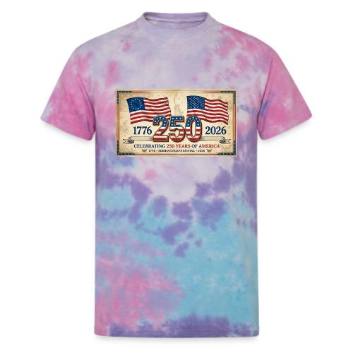 USA 250th Anniversary Flags Emblem - Unisex Tie Dye T-Shirt