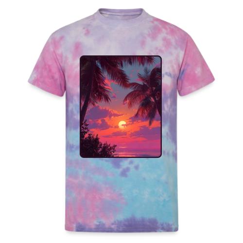 Tropical Sunset Palm Silhouette Design - Unisex Tie Dye T-Shirt