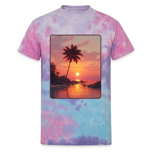Tropical Beach Sunset Palm Design - Unisex Tie Dye T-Shirt
