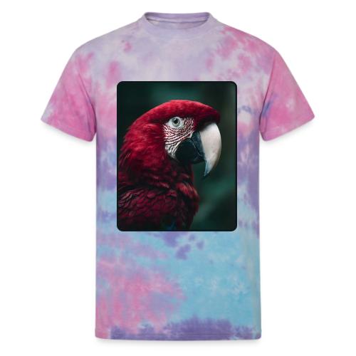 Red Green Macaw Bird Portrait Design - Unisex Tie Dye T-Shirt