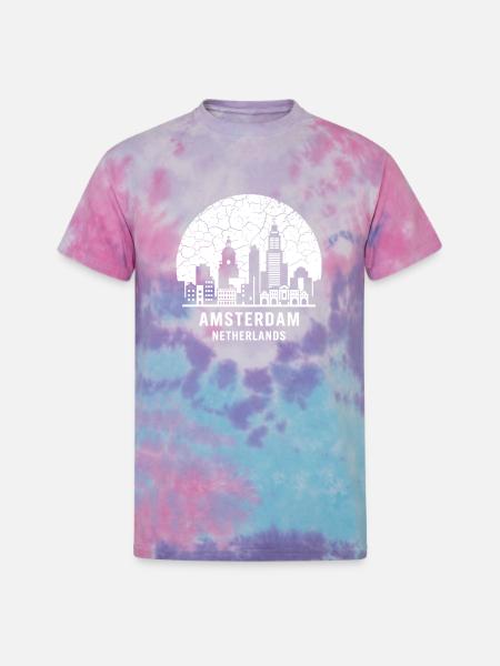 Amsterdam Skyline Silhouette Design - Unisex Tie Dye T-Shirt - cotton candy