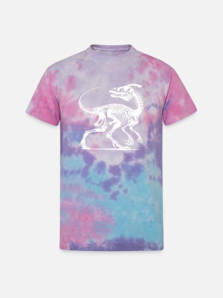 Dinosaur Raptor With Spine Bone - Unisex Tie Dye T-Shirt - cotton candy
