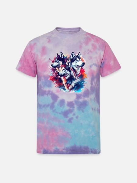 Husky Trio Neon Splash - Unisex Tie Dye T-Shirt - cotton candy