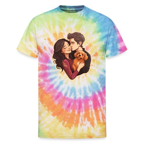Couple with Dog - Unisex Tie Dye T-Shirt