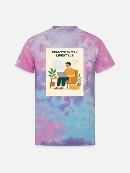 Remote Work Lifestyle Illustration - Unisex Tie Dye T-Shirt - cotton candy