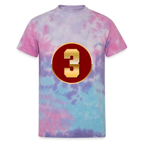 Number 3 in Gold Varsity Font - Unisex Tie Dye T-Shirt