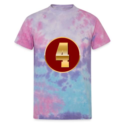 Number 4 in Gold Varsity Font - Unisex Tie Dye T-Shirt