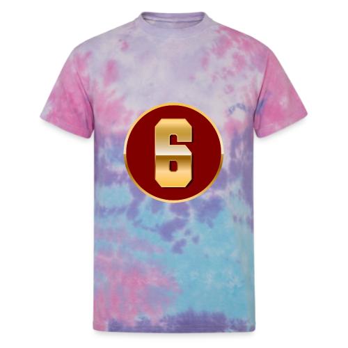 Number 6 in Gold Varsity Font - Unisex Tie Dye T-Shirt