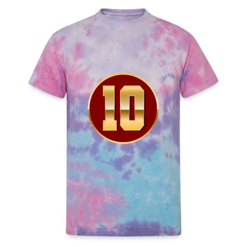 Number 10 in Gold Varsity Font - Unisex Tie Dye T-Shirt