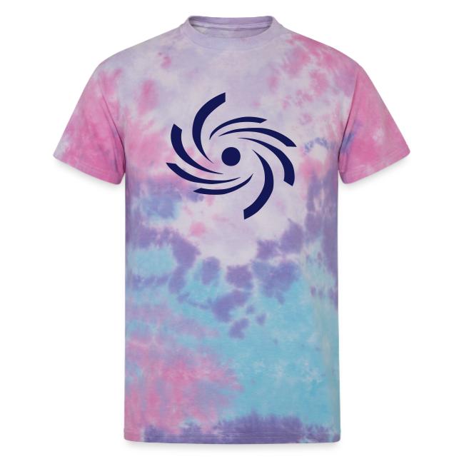 Camiseta unisex tie-dye con el símbolo de huracán azul oscuro de Huracanes Caribe