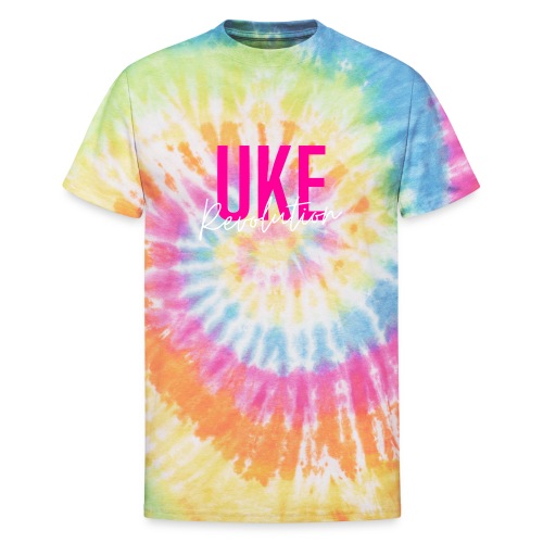 Front & Back Pink Uke Revolution + Get Your Uke On - Unisex Tie Dye T-Shirt