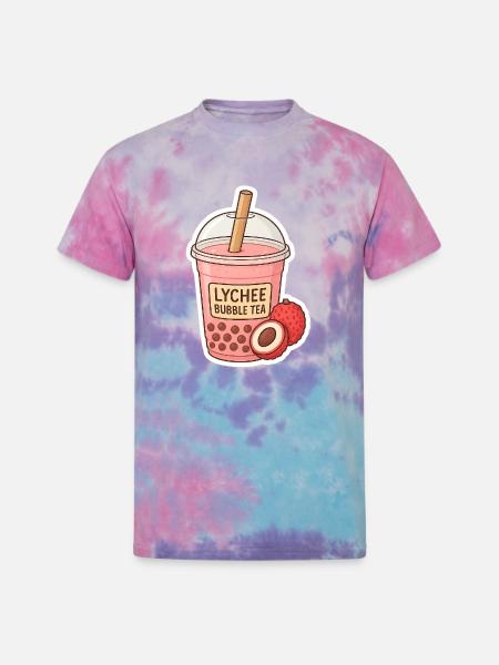 Lychee Bubble Tea Illustration - Unisex Tie Dye T-Shirt - cotton candy