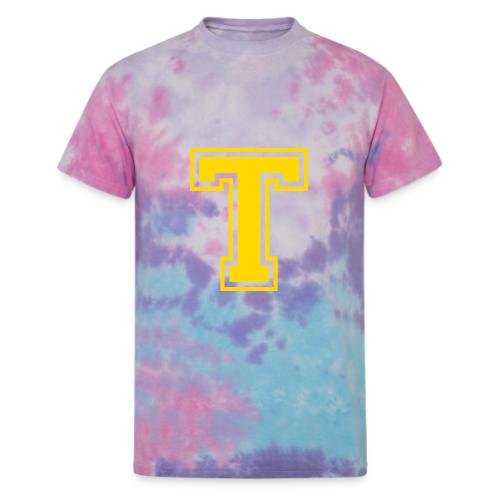 Letter T – Capital Athletic Alphabet Monogram - Unisex Tie Dye T-Shirt