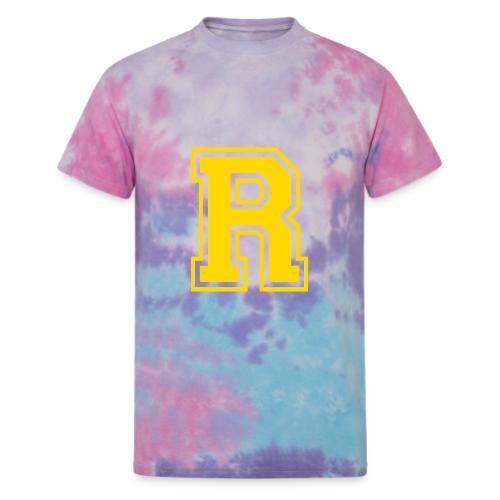 Letter R – Capital Athletic Alphabet Monogram - Unisex Tie Dye T-Shirt