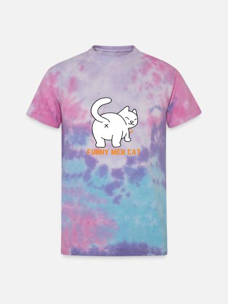 Funny Meh Cat - Unisex Tie Dye T-Shirt - cotton candy