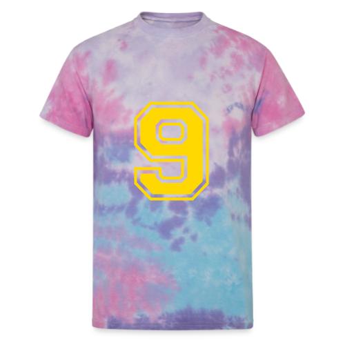 Number 9 in a classic athletic collegiate font - Unisex Tie Dye T-Shirt