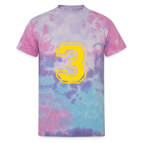 Number 3 in a classic athletic collegiate font - Unisex Tie Dye T-Shirt