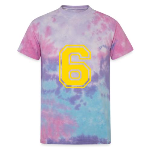 Number 6 in a classic athletic collegiate font - Unisex Tie Dye T-Shirt