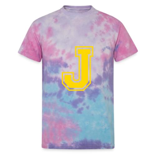 Letter J – Capital Athletic Alphabet Monogram - Unisex Tie Dye T-Shirt