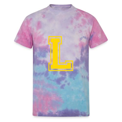 Letter L – Capital Athletic Alphabet Monogram - Unisex Tie Dye T-Shirt