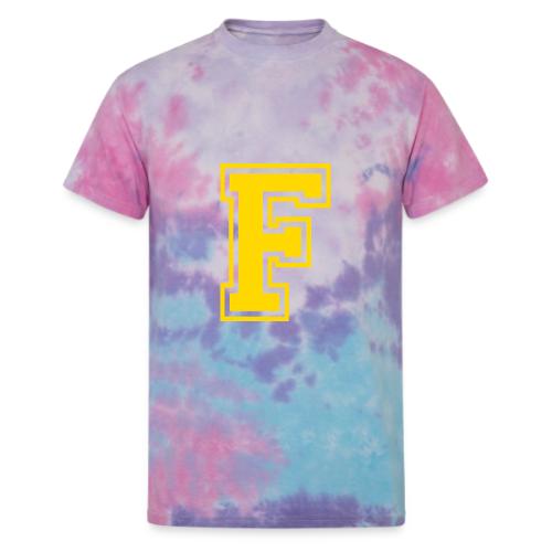 Letter F – Capital Athletic Alphabet Monogram - Unisex Tie Dye T-Shirt