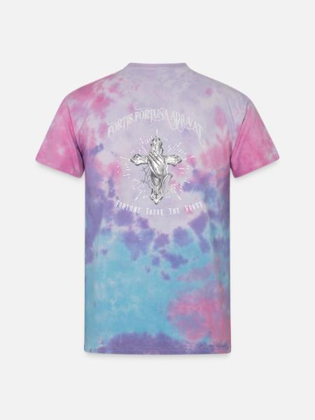Fortis Fortuna Adiuvat - Cross and Hand Tattoo - Unisex Tie Dye T-Shirt - cotton candy