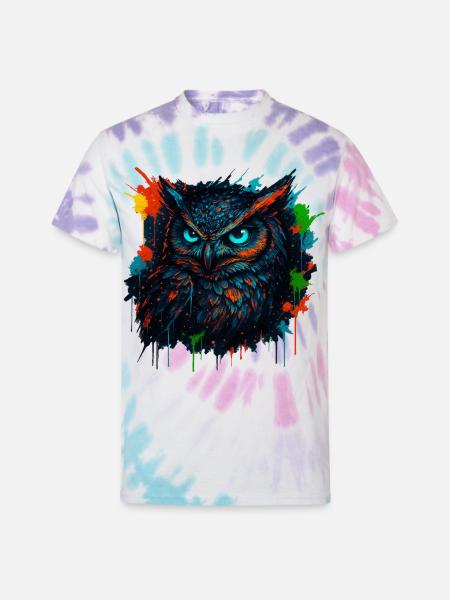 Owl Neon Splash - Unisex Tie Dye T-Shirt - Pastel Spiral