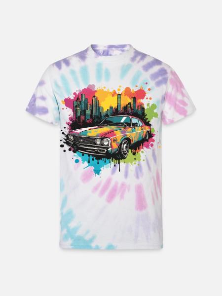 Retro Splash Neon Car - Unisex Tie Dye T-Shirt - Pastel Spiral