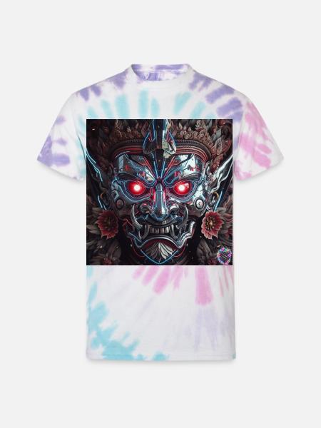 Cyberpunk Demon Mask – Chrome Tech Art - Unisex Tie Dye T-Shirt - Pastel Spiral