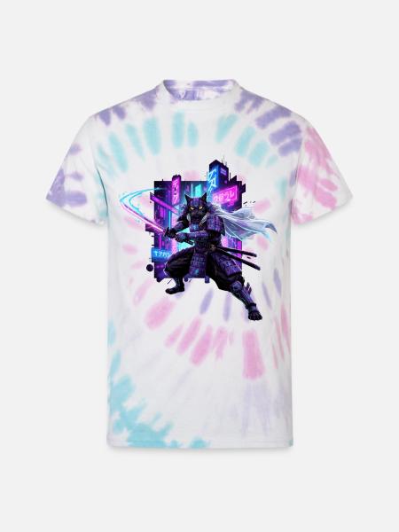 Cyber Kat Ninja Neon City - Unisex Tie Dye T-Shirt - Pastel Spiral