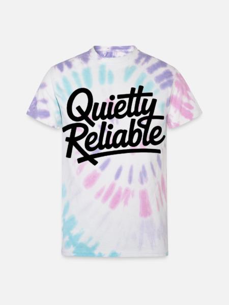Quietly Reliable Script Logo - Unisex Tie Dye T-Shirt - Pastel Spiral