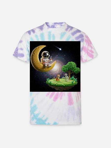 Astronaut on Moonlit Island - Unisex Tie Dye T-Shirt - Pastel Spiral