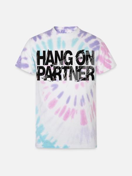 Hang On Partner Distressed Text - Unisex Tie Dye T-Shirt - Pastel Spiral