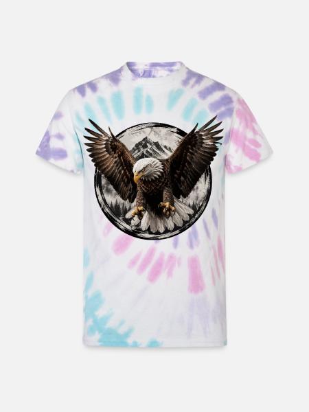 Eagle Over Mountain Circle - Unisex Tie Dye T-Shirt - Pastel Spiral