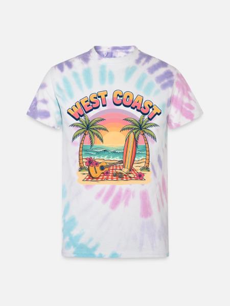 West-Coast-Surf-Vibe-Retro-California-Beach-Sun - Unisex Tie Dye T-Shirt - Pastel Spiral